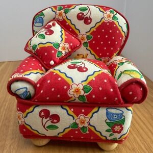 Vintage Dritz Collectible Mary Englebreit Armchair Pin Cushion Red Cherries New